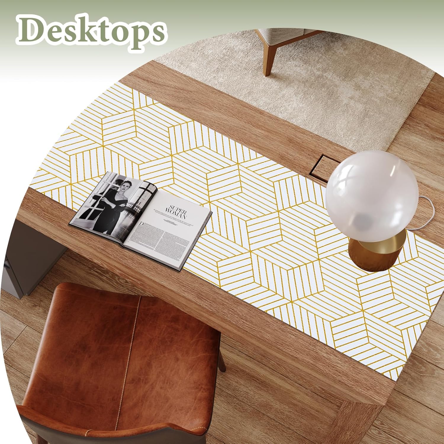 Thumbnail 6 de Shelf Liners for Kitchen Cabinets (12in x 20FT) Non-Adhesive Non-Slip Gold Geometric Liner