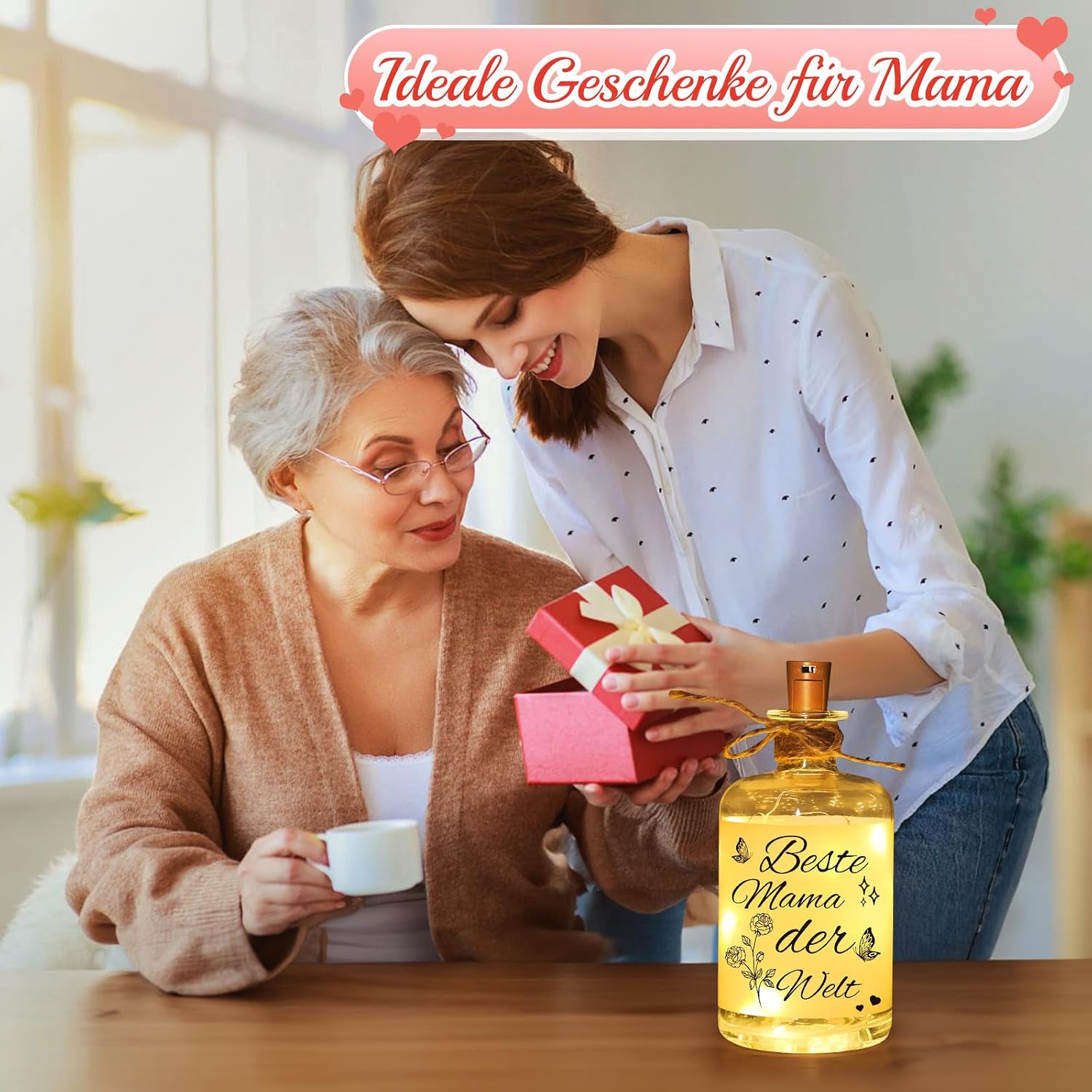 Detalle 2 de Linkax Muttertagsgeschenk LED-Flaschenlicht „Beste Mama der Welt“