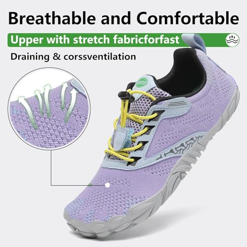 Detalle de SAGUARO Barefoot Trail Running Shoes: zapatillas descalzas lilas para exterior, 38 EU