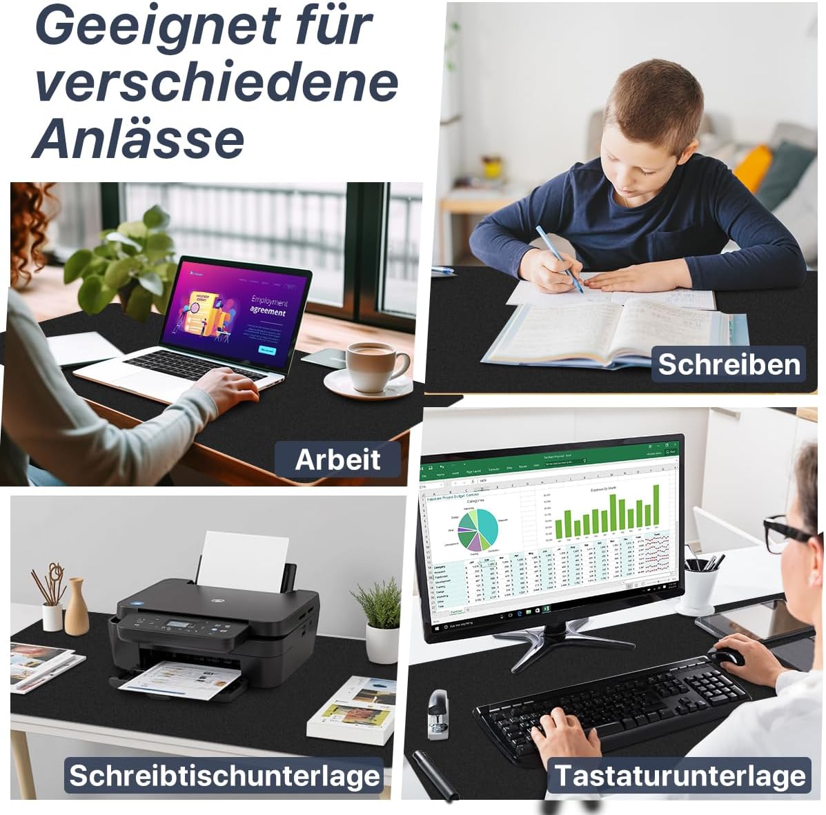 Thumbnail 6 de Sevenpers Schreibtischunterlage 80 x 40 cm (XXL) doppelseitig aus PU-Leder, wasserdicht & rutschfest – Schwarz