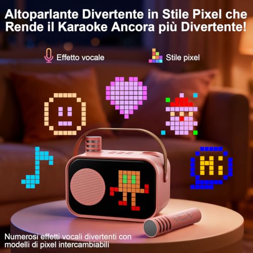 Detalle de JYX Karaoke D58-T con 2 Microfoni e Altoparlante Bluetooth 5.3 – Rosa