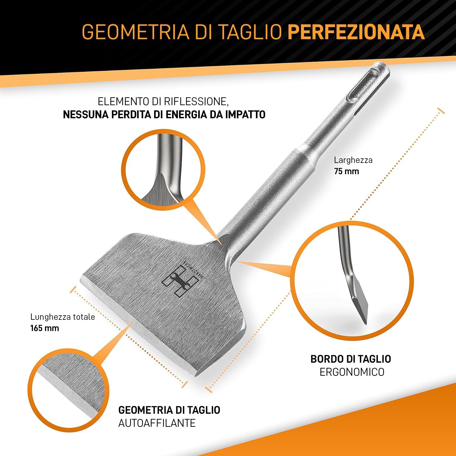 Thumbnail 4 de HARDTWERK Scalpello per piastrelle Turbo SDS Plus 165 x 75 mm (piatto lungo per rimuovere piastrelle e colla)