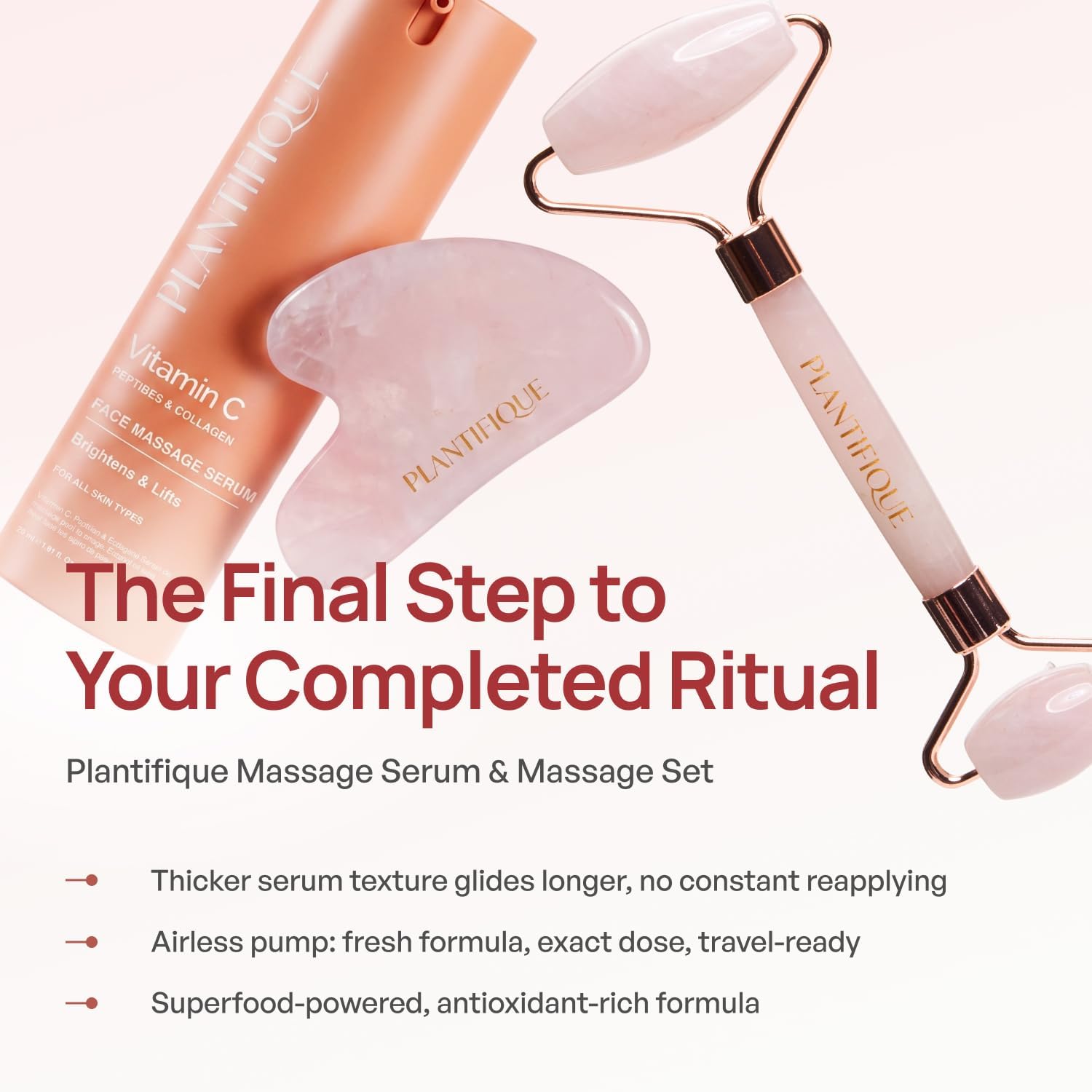 Detalle 2 de PLANTIFIQUE MYY-01 Rose Quartz Gua Sha & Face Roller Set