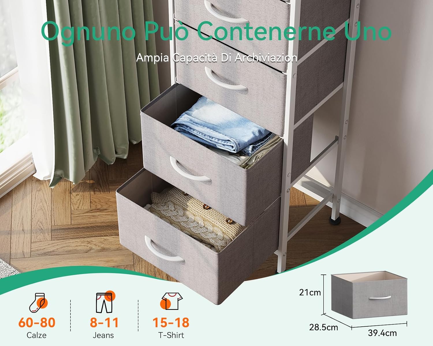 Detalle 1 de Coleshome Cassettiera 40x30x120 cm grigio chiaro