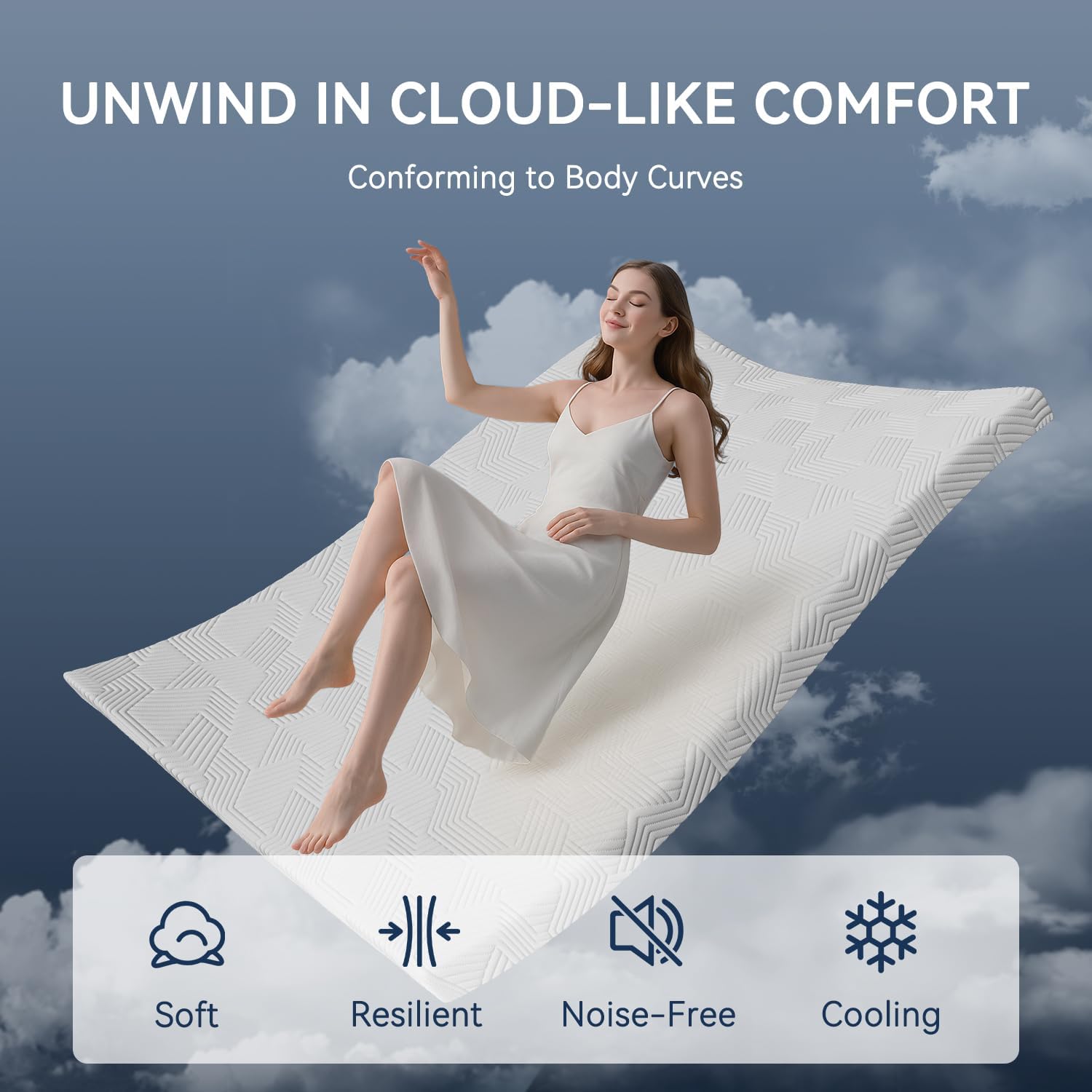 Detalle de ELEMUSE 4 Inch Gel Memory Foam Mattress Topper (Queen) with Pressure Relief, Non-Slip Cover, CertiPUR-US