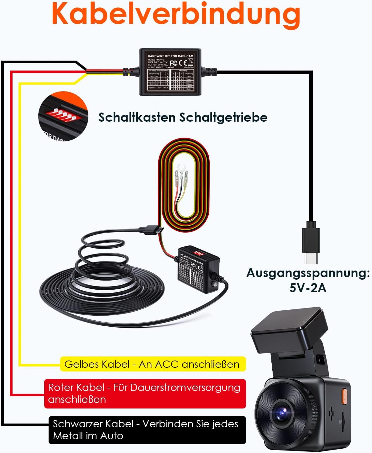 Detalle 1 de VANTRUE 5 Stufen 11,5 Ft USB-C Hardwire-Kit