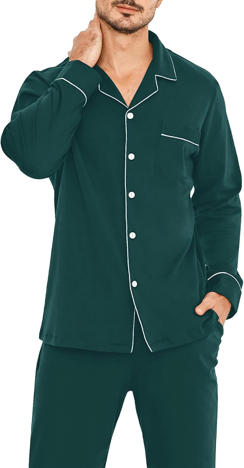 Detalle 2 de SWOMOG Men's Modal Pajama Set with Button-Down Top and Pocketed Pants