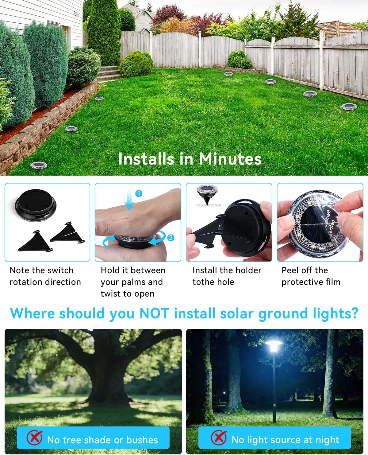 Thumbnail 4 de Wudyfei Solar Outdoor Garden Lights (12-pack) – Waterproof IP65 8-LED Solar Ground Lights