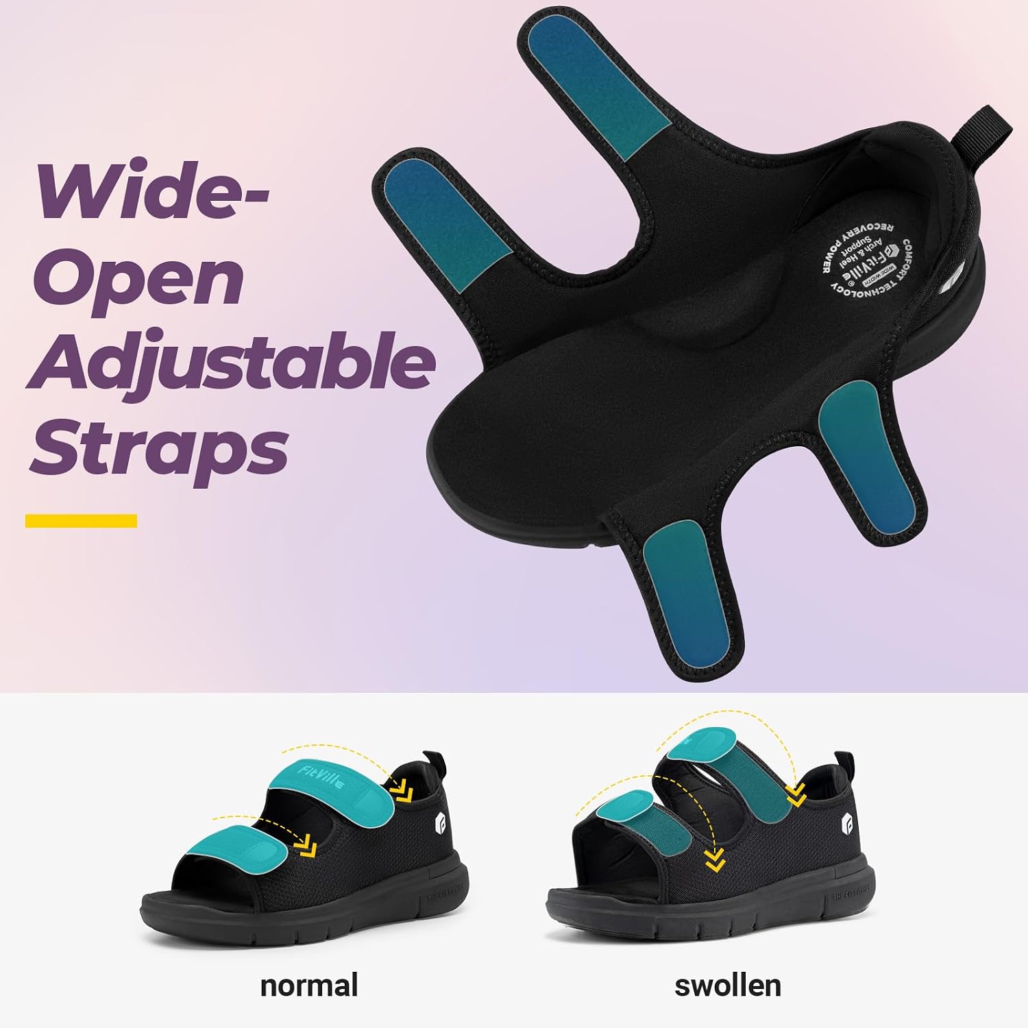 Detalle de FitVille Women's Wide Fit Open Toe Diabetic Sandals: Adjustable, Cushioned Footwear for Swollen Feet