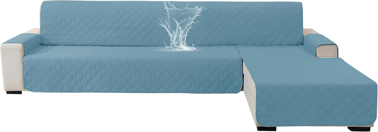 Imagen de Ystyle Copridivano impermeabile angolare reversibile con penisola per 4 posti (L 280 cm) in blu acqua en OfertitasTOP