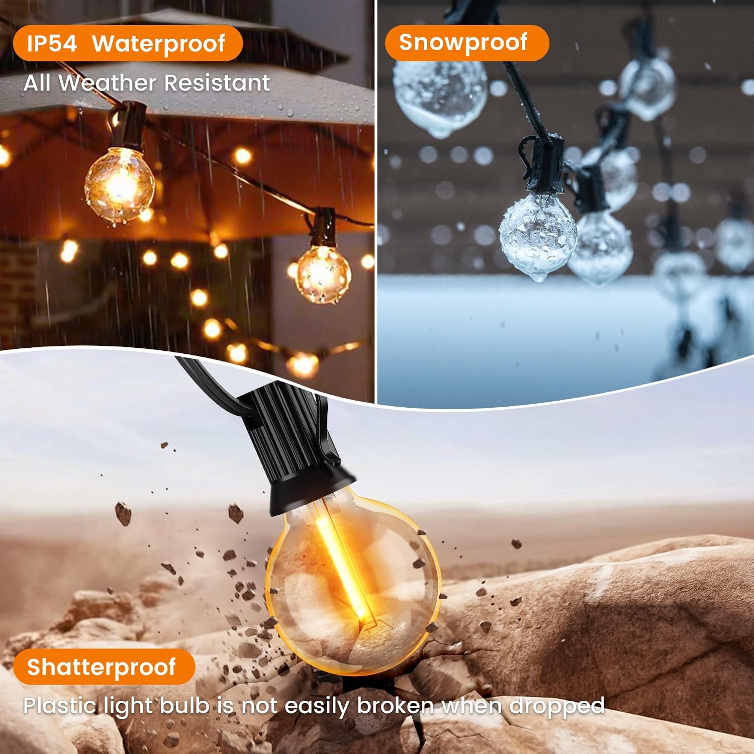 Thumbnail 2 de Torkase 110FT Outdoor String Lights with 52 G40 LED Filament Bulbs – IP65, Mains Powered