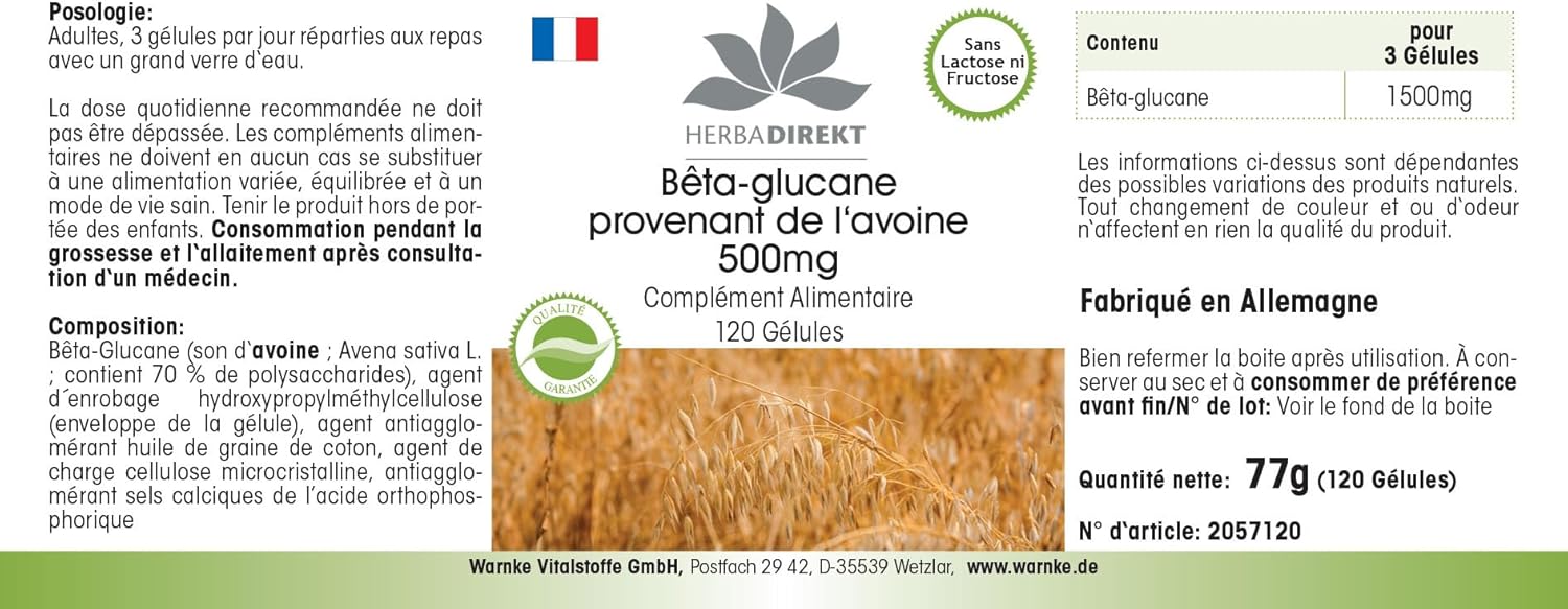 Detalle 2 de HERBADIREKT Beta glucano 500 mg 120 capsule integratore 💊