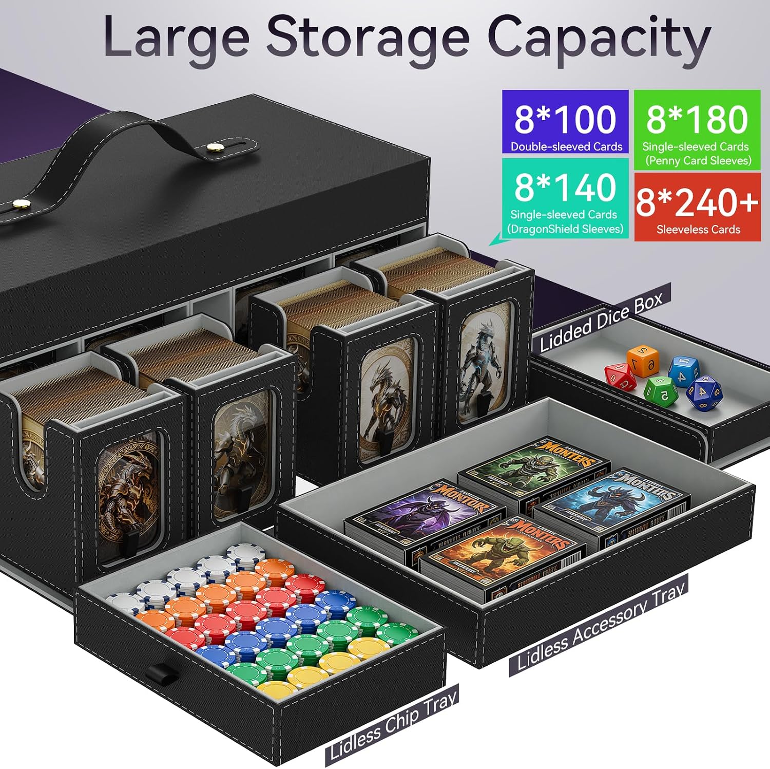 Thumbnail 2 de Cortile MTG Commander Deck Box 8-Deck Modular Card Case with 3 Dice Trays