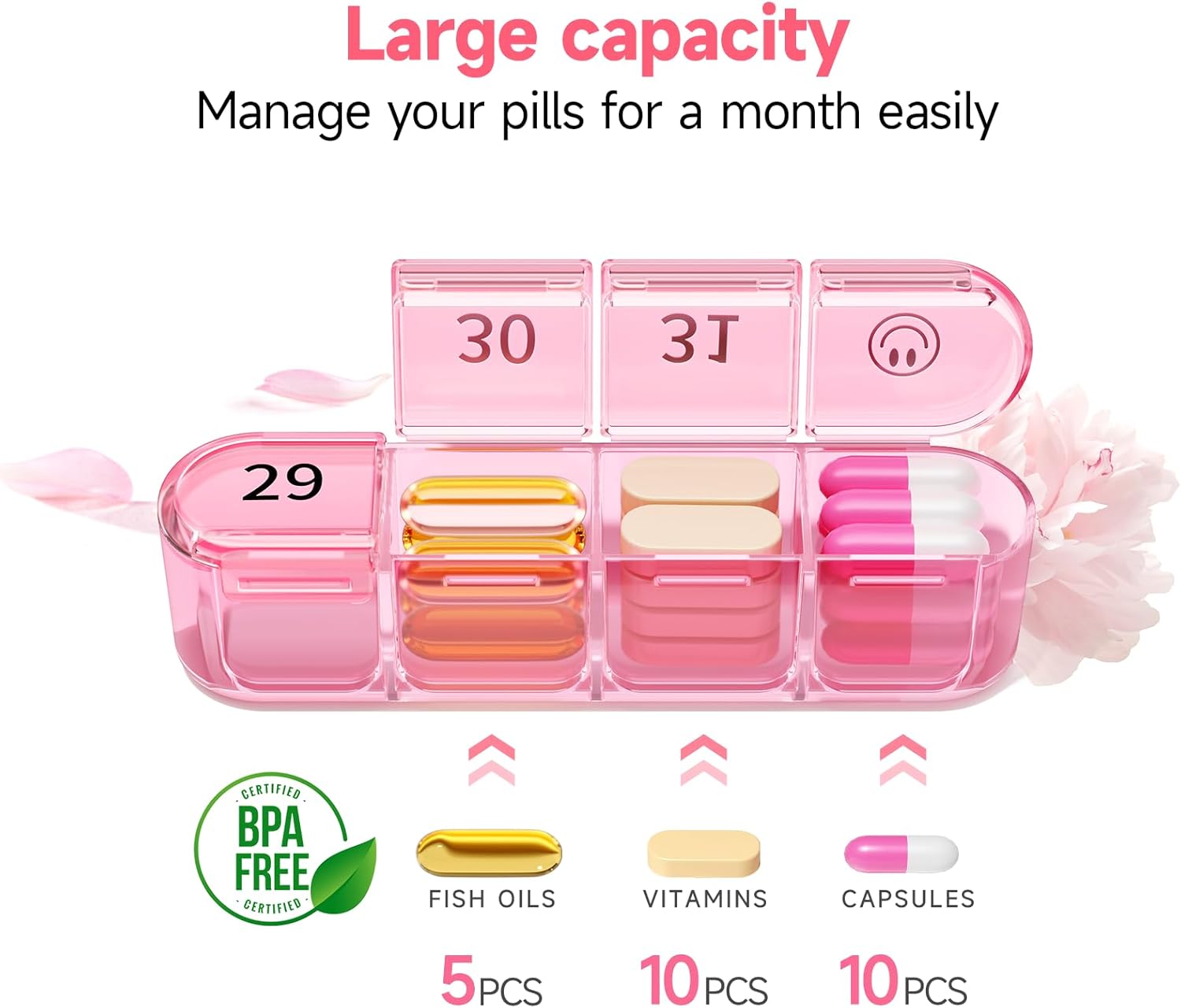 Detalle 2 de Zoksi Monthly Pill Box Organiser 31-day, 8 compartments 💊