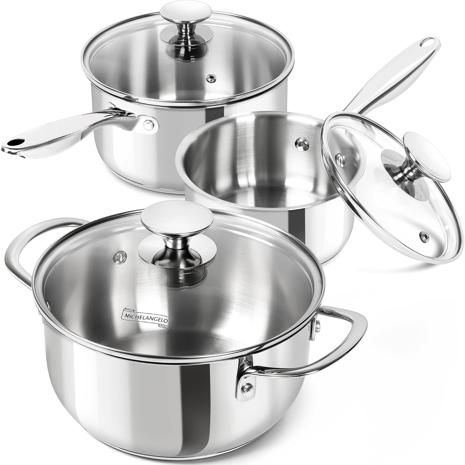 Detalle de MICHELANGELO Stainless Steel Pot Set 3pcs