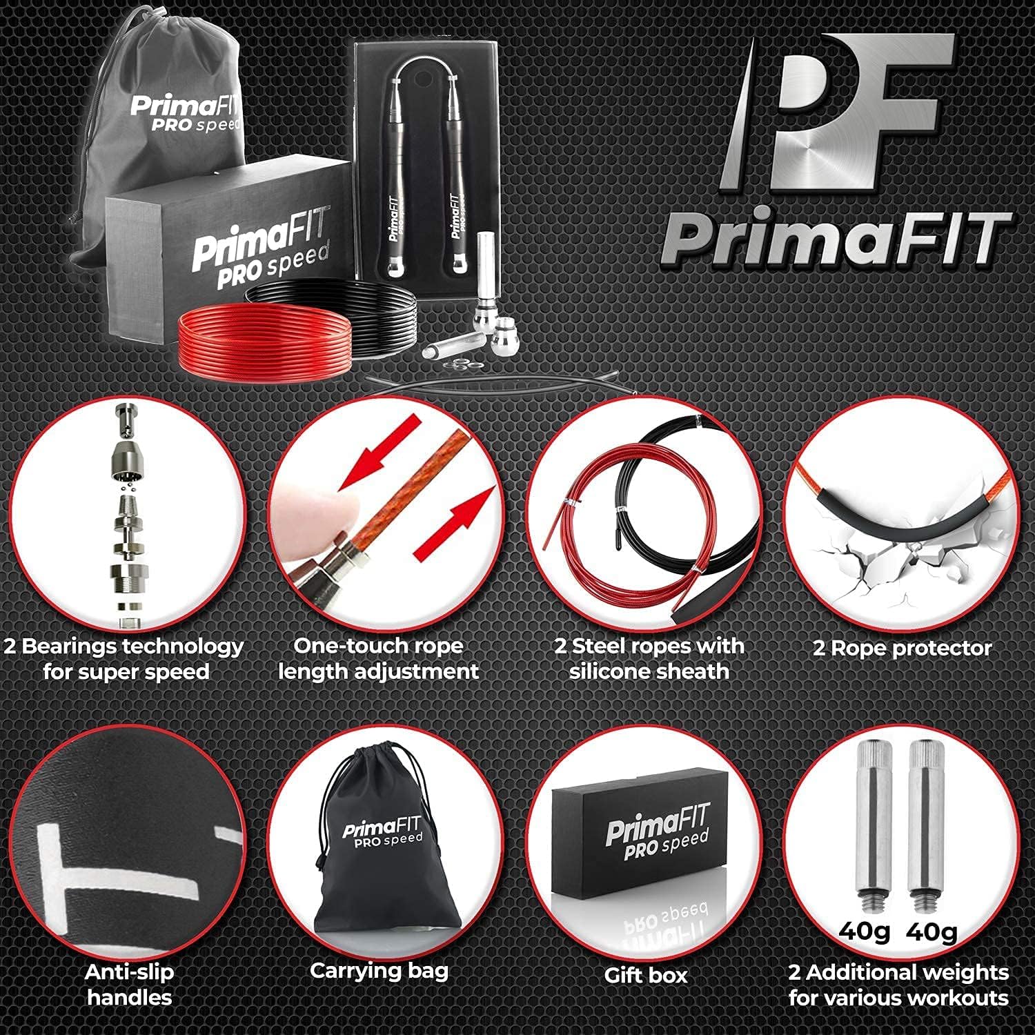 Thumbnail 1 de PrimaFit Pro Speed Skipping Rope – 3m adjustable weighted jump rope with self-locking aluminium handles