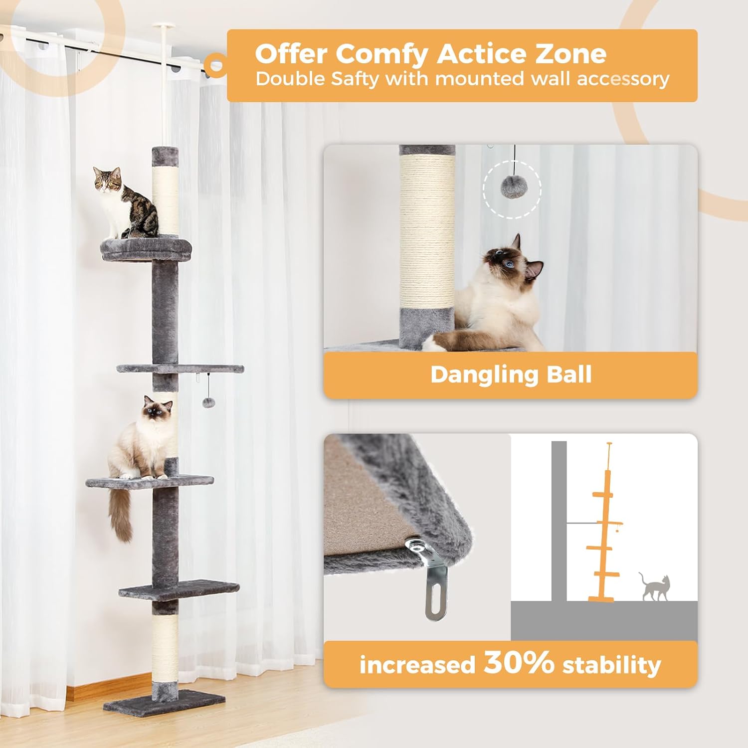 Thumbnail 2 de PAWZ Road Tour de chat à 5 niveaux ajustable du sol au plafond