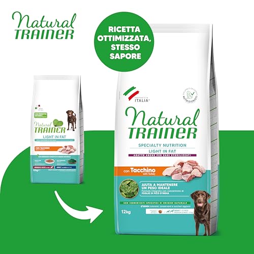Detalle 2 de Natural Trainer Ideal Weight Medium&Maxi Cibo per Cani Adulti Light in fat con Tacchino - 12kg