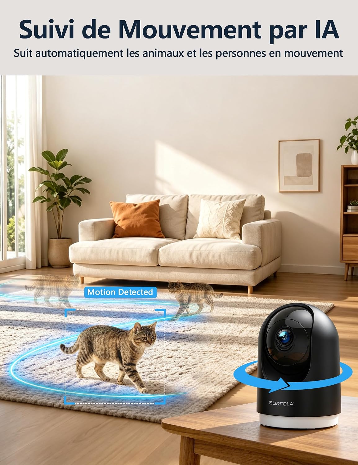 Detalle 2 de Surfola WS03 2K-binnencamera met 360° PTZ en automatische tracking