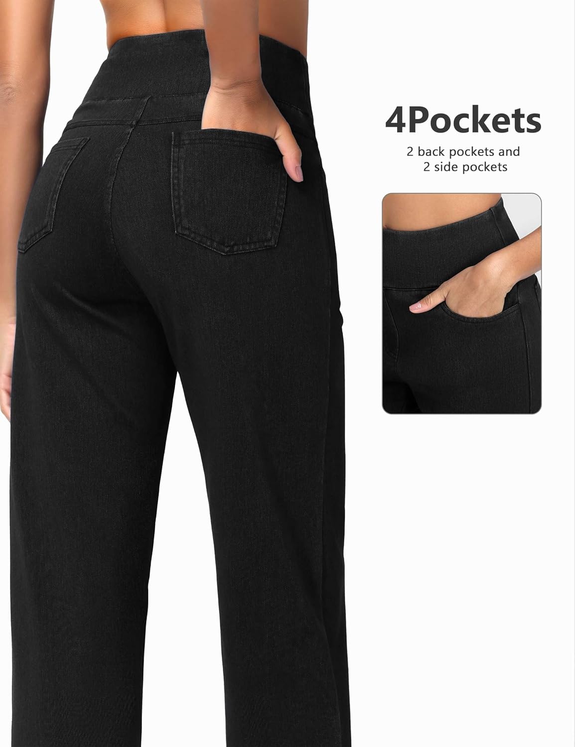 Thumbnail 3 de THE GYM PEOPLE Women's Stretch Baggy Jeans, Wide Leg, 4 Pockets