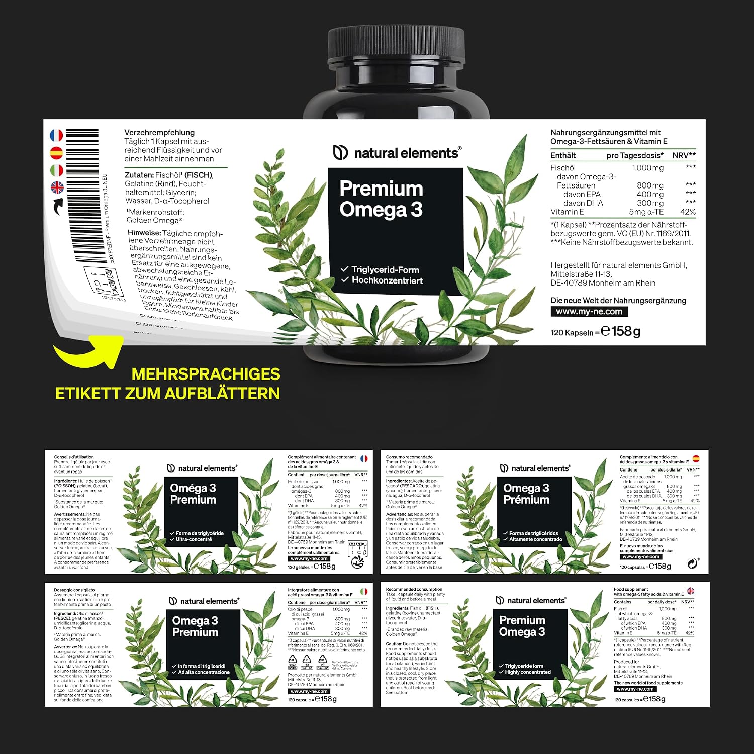 Thumbnail 5 de natural elements Premium Omega 3 120 Kapseln – Omega‑3 Nahrungsergänzung 💊