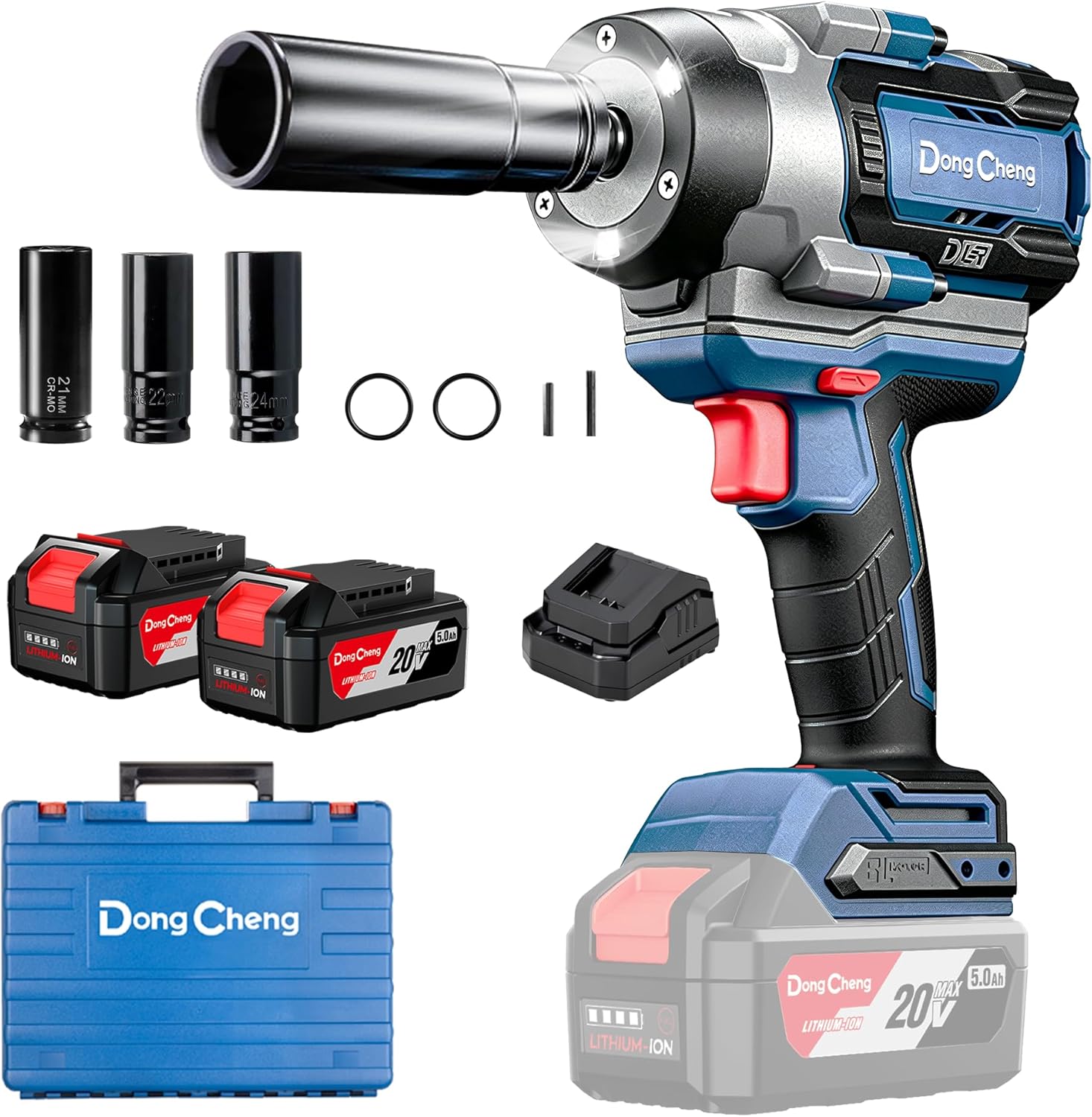 Detalle de Dong Cheng 20V Brushless Impact Wrench with 1700 N.m Torque and 2x5.0Ah Batteries