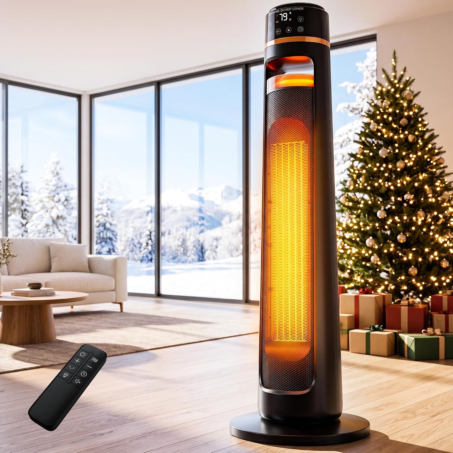 Detalle de Mountman QN24807R 1500W Tower Space Heater with 120° Oscillation and Remote