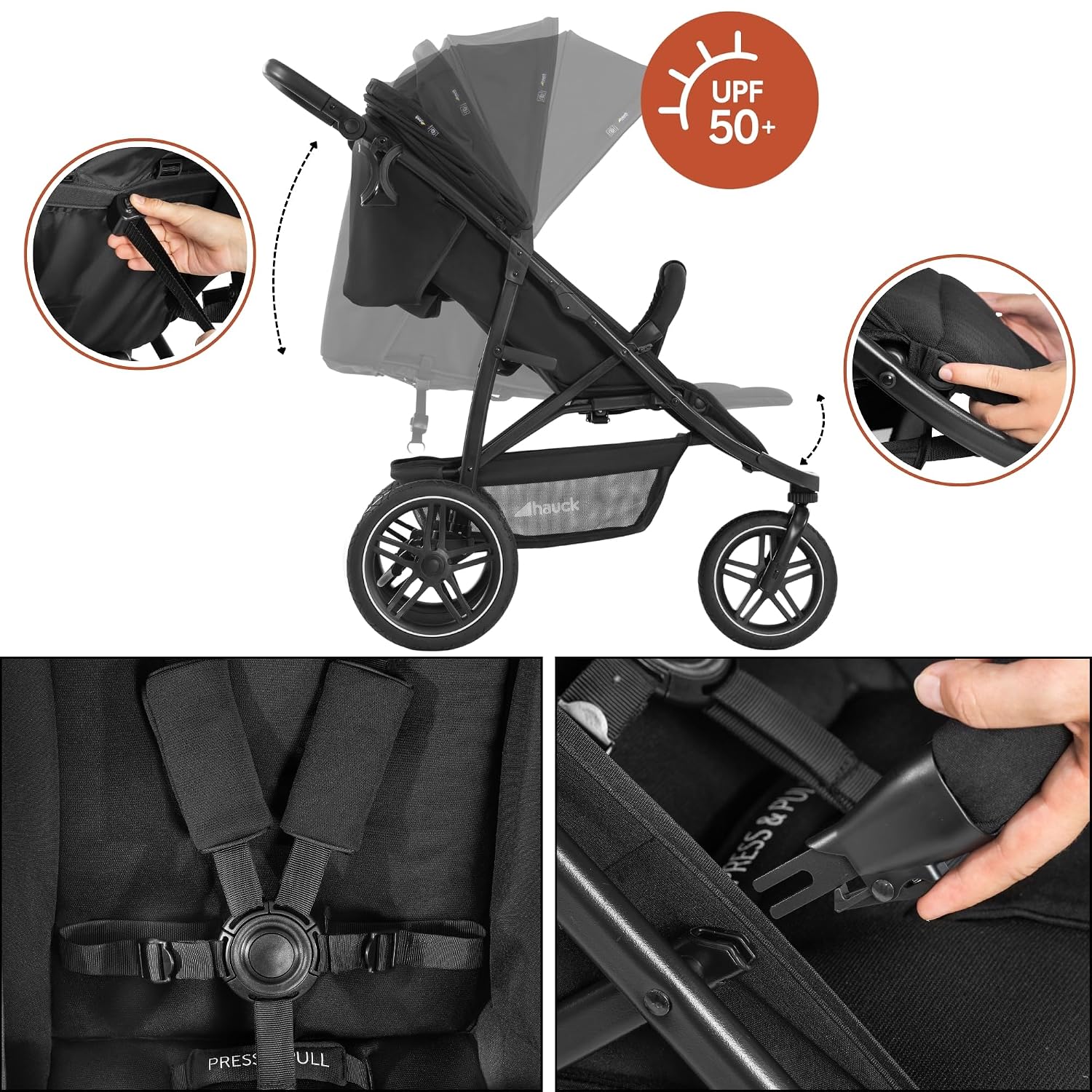 Thumbnail 6 de hauck Rapid 3R Schwarz – Dreirad-Kinderbuggy mit Federung, Liegeposition und UV-Schutz 50+