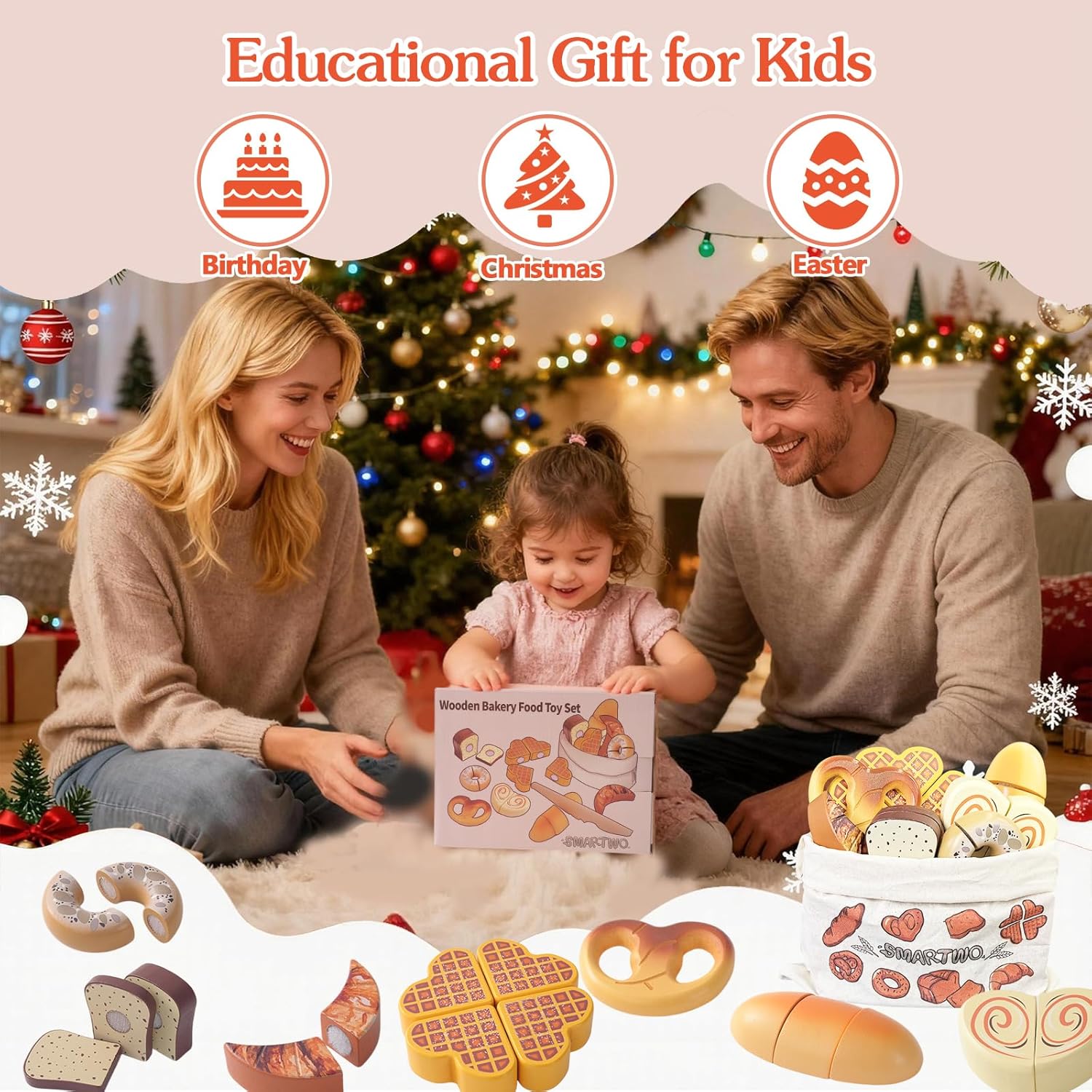 Thumbnail 6 de Smartwo Wooden Food Toys Pretend Play Bakery Set (9-piece bread cutting game for toddlers)