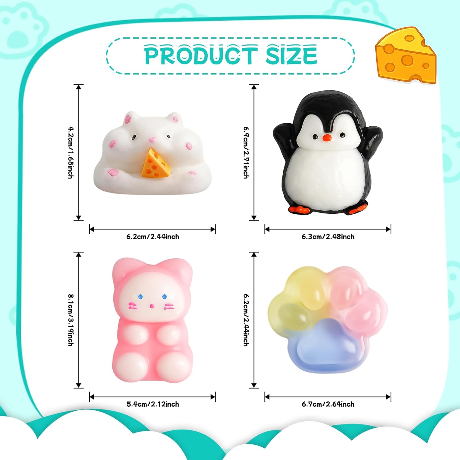 Detalle de Taba Squishy 4-Piece Kit: Cat, Cat Paw, Penguin & Hamster – Stress Relief Fidget Toys
