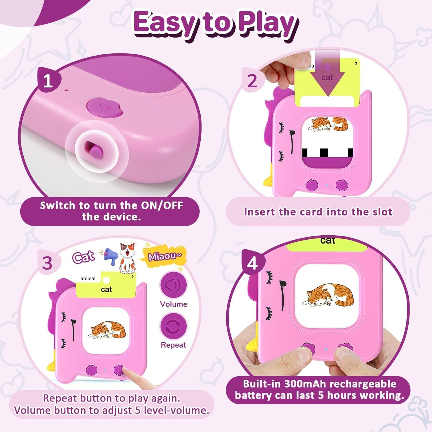 Detalle 2 de 420 Words Talking Flash Cards for Toddlers (3–6 Years) – 210 Cards, Pink