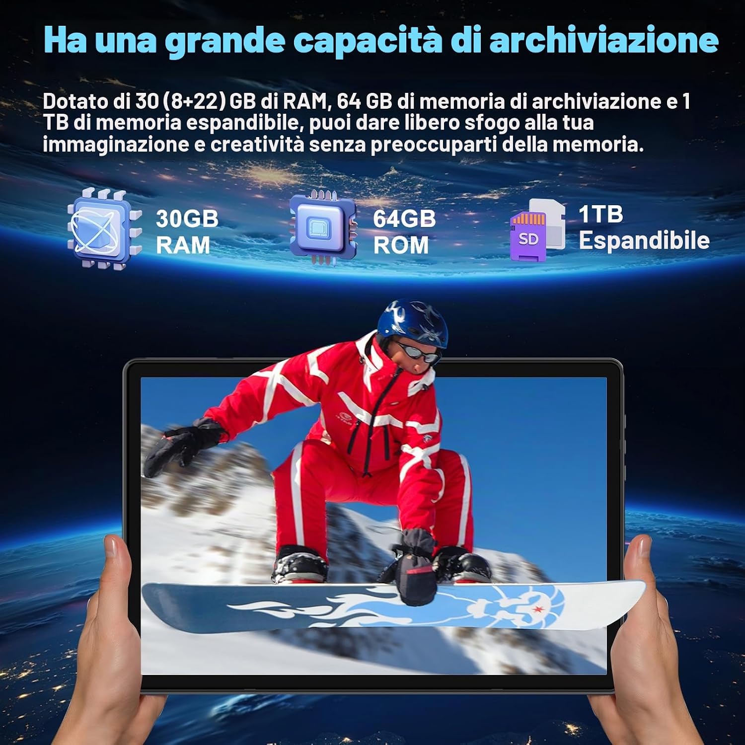 Detalle de DMOAO Tablet 10” Android 15 con 30 GB RAM e 2 TB ROM espandibile – multitasking completo
