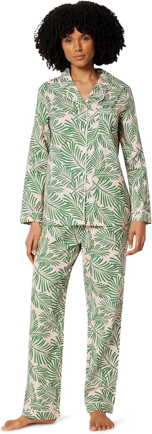Amazon Essentials Women's Cotton Stretch Poplin Pajama Set (Long Sleeve Shirt + Pants)