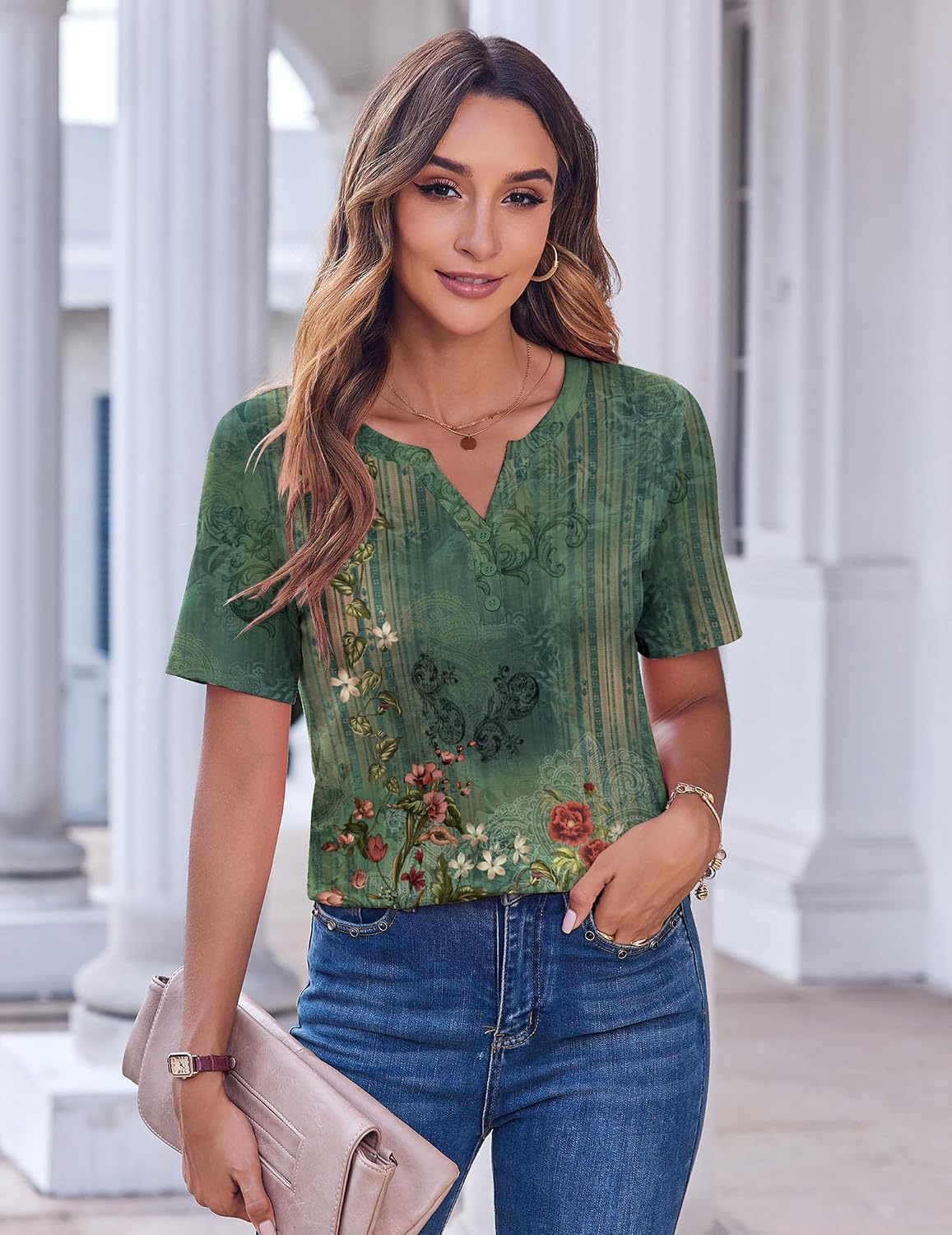 Detalle 2 de Zeagoo Women’s Summer Tops: Casual Short Sleeve V-Neck Blouses for Work and Everyday