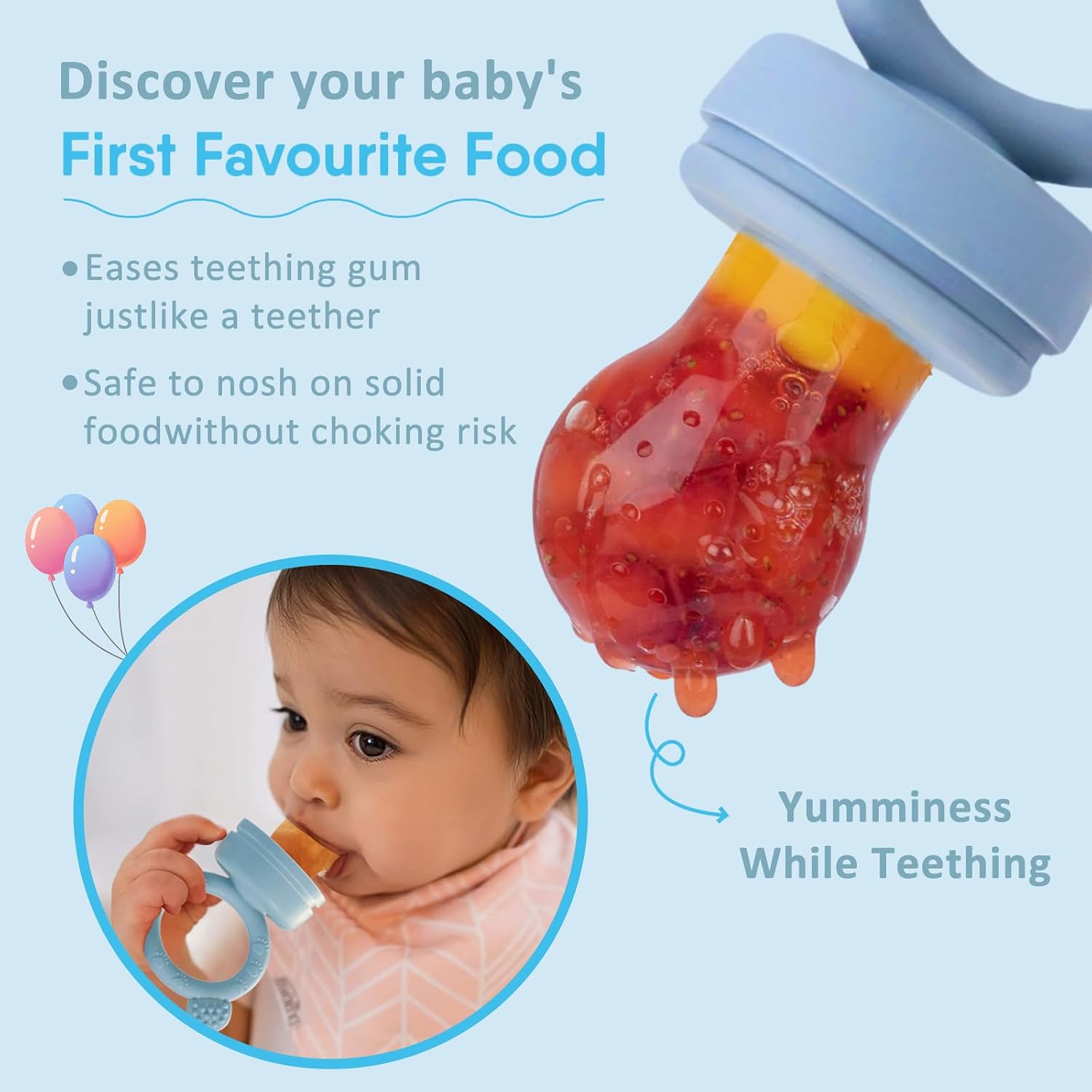 Detalle de MumEZ baby fruit feeder pacifier set for solids