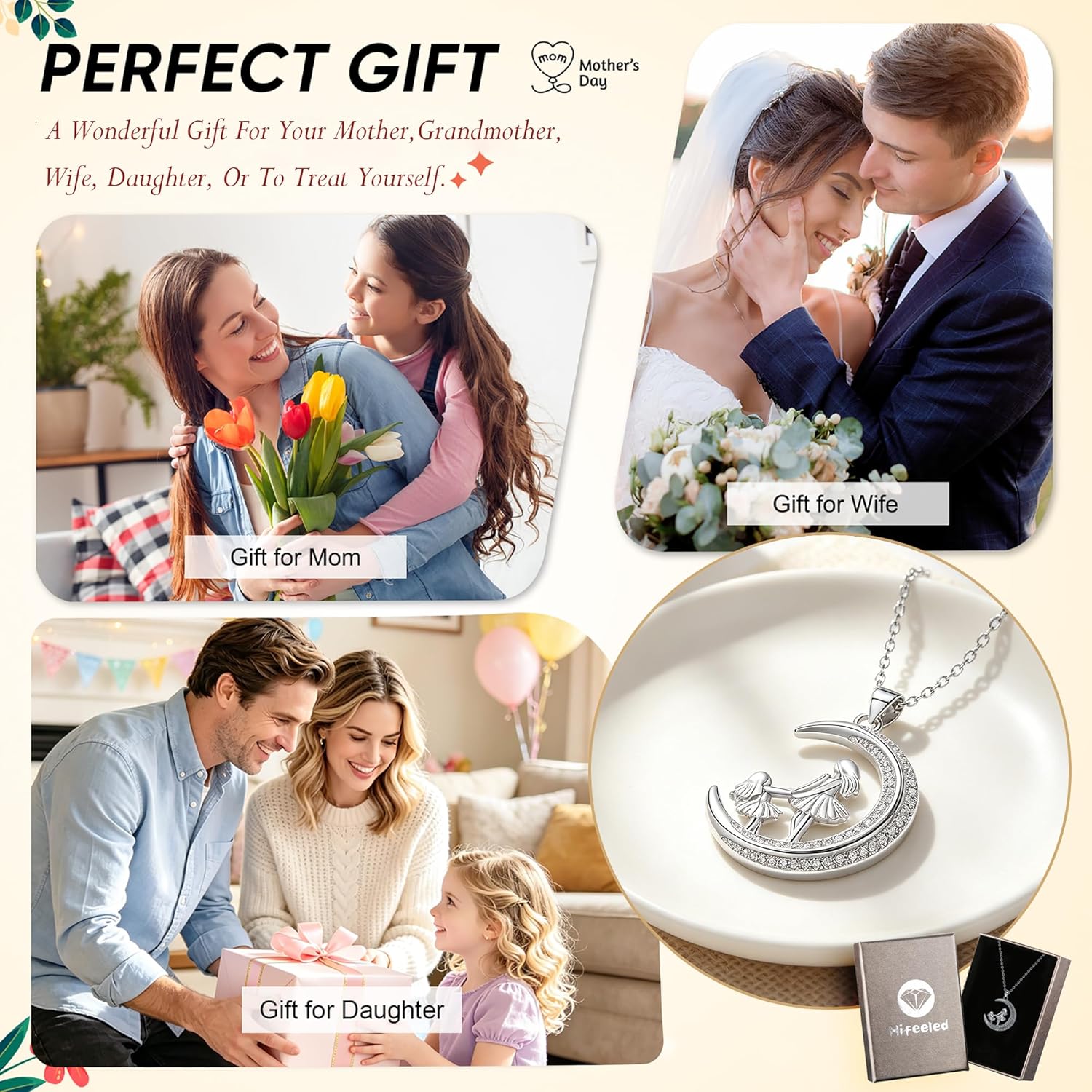 Thumbnail 5 de Hifeeled Halskette aus Sterling Silber 925 mit Mond-Anhänger – Geschenk für Mutter & Tochter