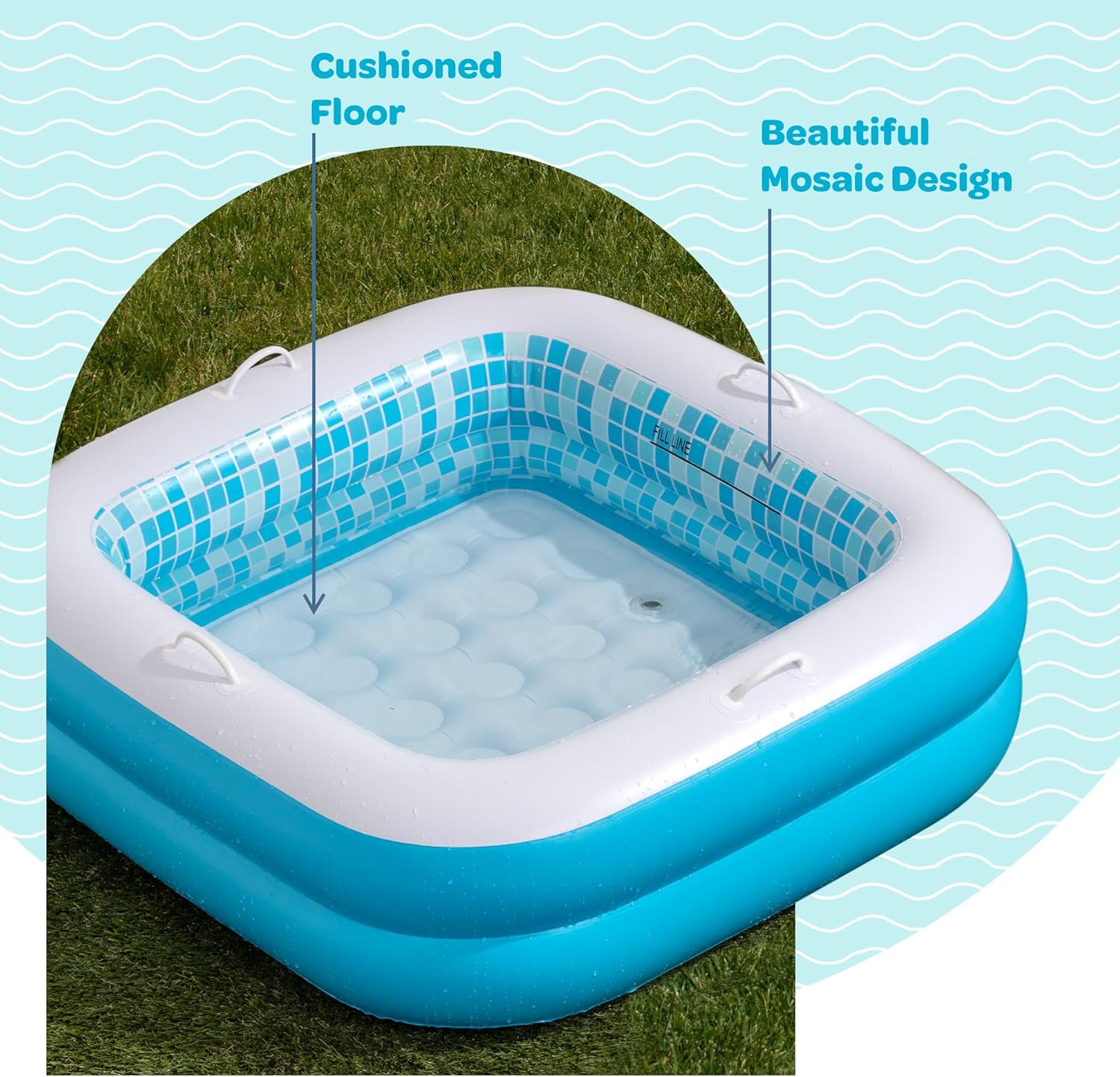 Thumbnail 4 de 3-in-1 Inflatable Baby Pool, Bathtub & Ball Pit (Ages 1–3) with Drain & Grip Handles, 34 x 10