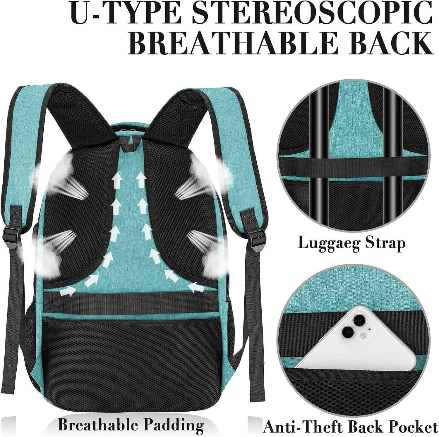 Detalle de BIKROD Rucksack Herren & Damen – wasserdichter Schulrucksack mit 17,3‑Zoll-Laptoptasche und USB-Anschluss
