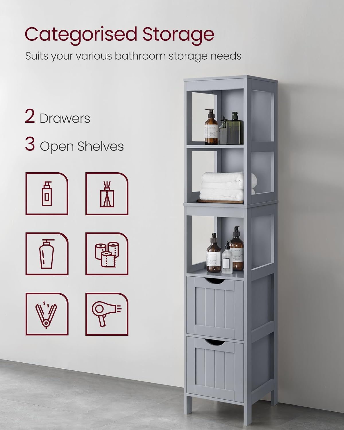 Thumbnail 4 de VASAGLE SOFIE BBC066G02 Corner Cabinet, Dove Grey, 2 Drawers
