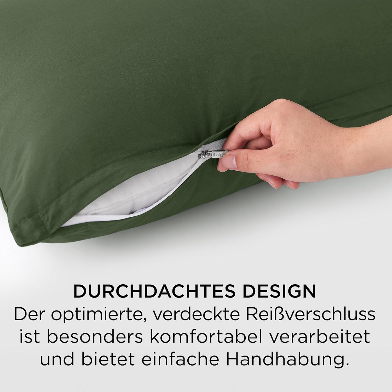 Thumbnail 3 de Bedsure Kissenbezug 40x60 im 2er-Set aus 100% Baumwolle (Oeko-TEX, Reißverschluss) – Olivgrün