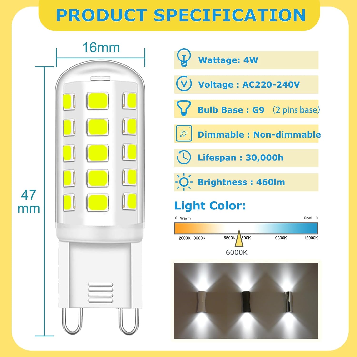 Detalle de Mizlay 8er G9 LED Leuchtmittel – 4W, Kaltweiß 6000K, Nicht Dimmbar, GU9 Birne, AC220-230V
