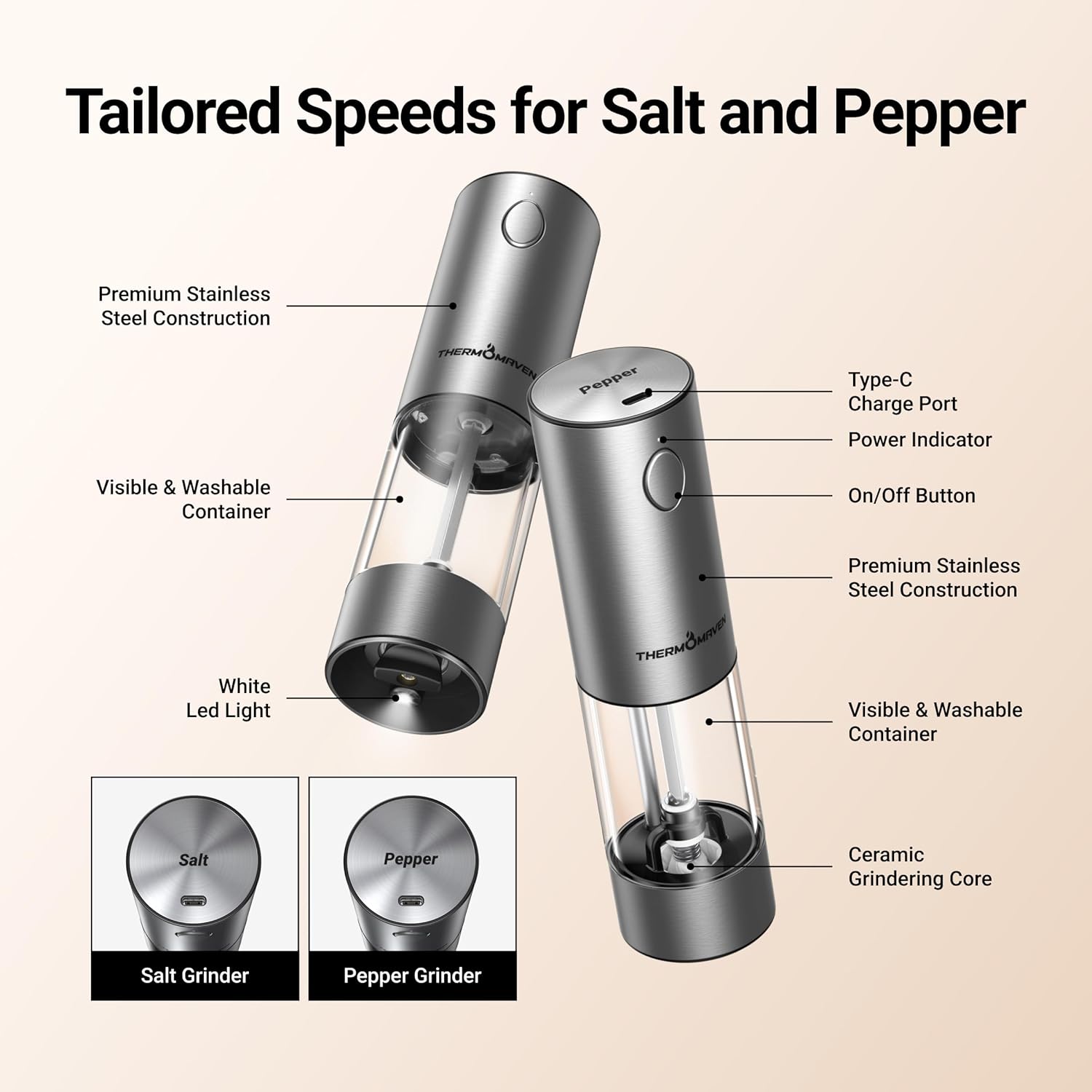 Thumbnail 5 de ThermoMaven Electric Salt and Pepper Grinder 110 ml 🧂