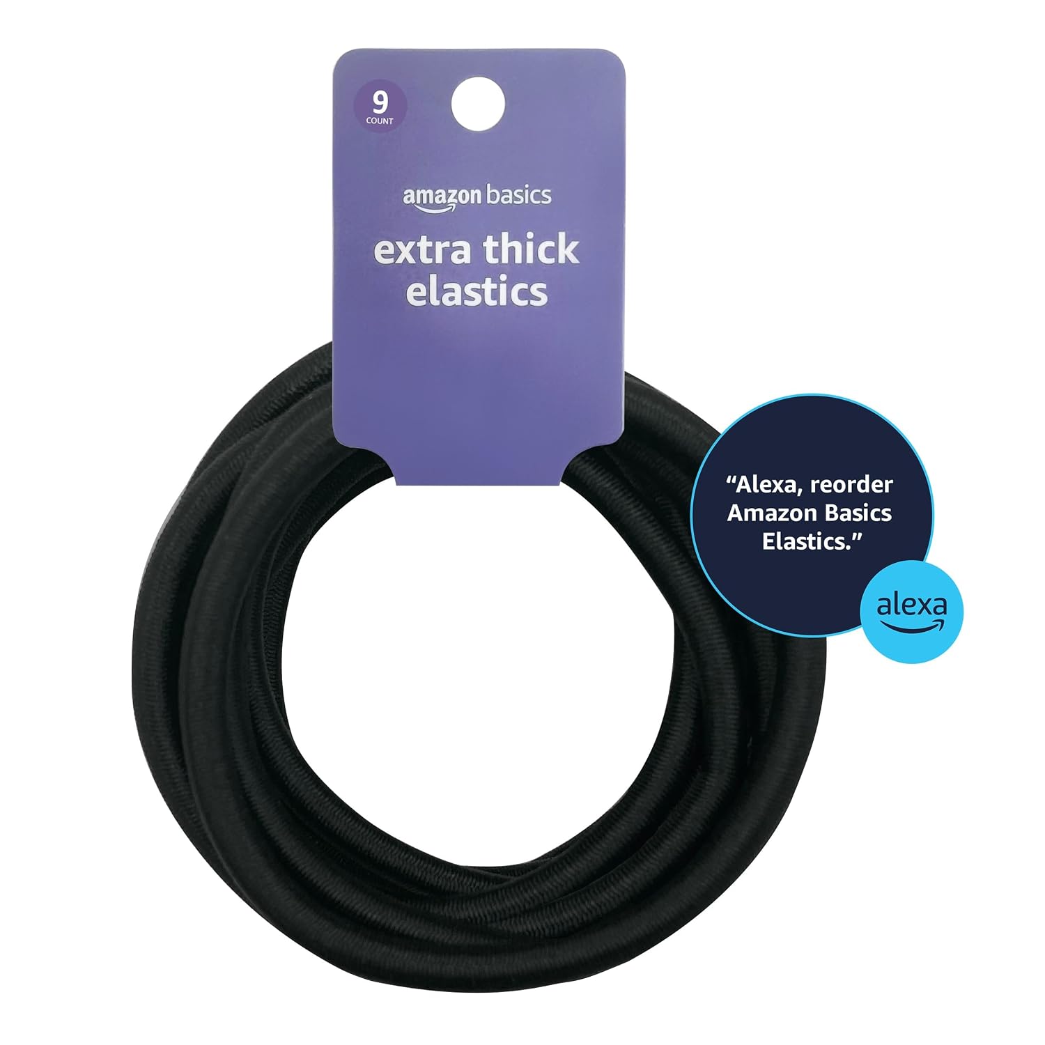 Detalle de Amazon Basics XL & Extra Thick No Damage Elastics for Thick Hair, Black — Pack of 9