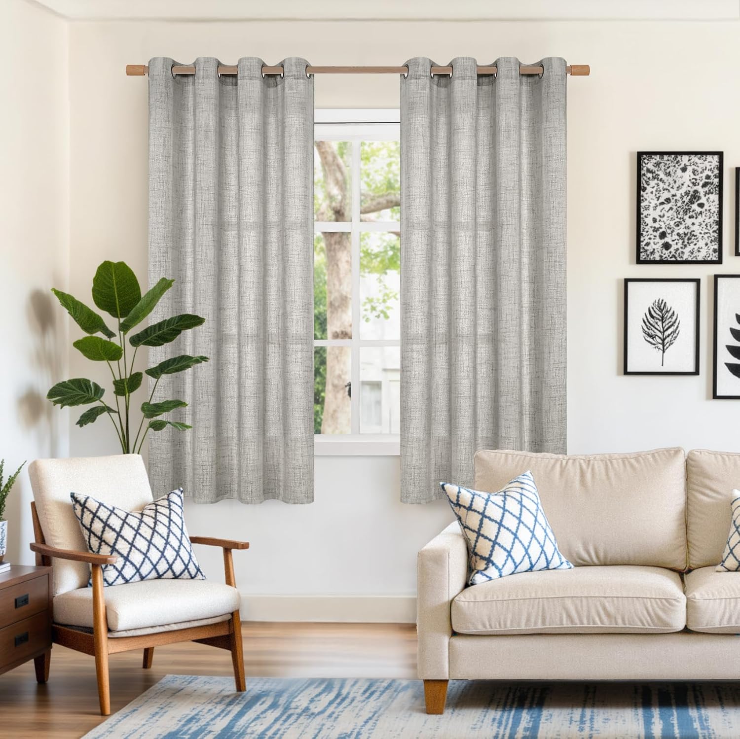 Detalle de YoungsTex 037dkgrey5263 Dark Gray Light-Filtering Grommet Curtains, 2 Panels