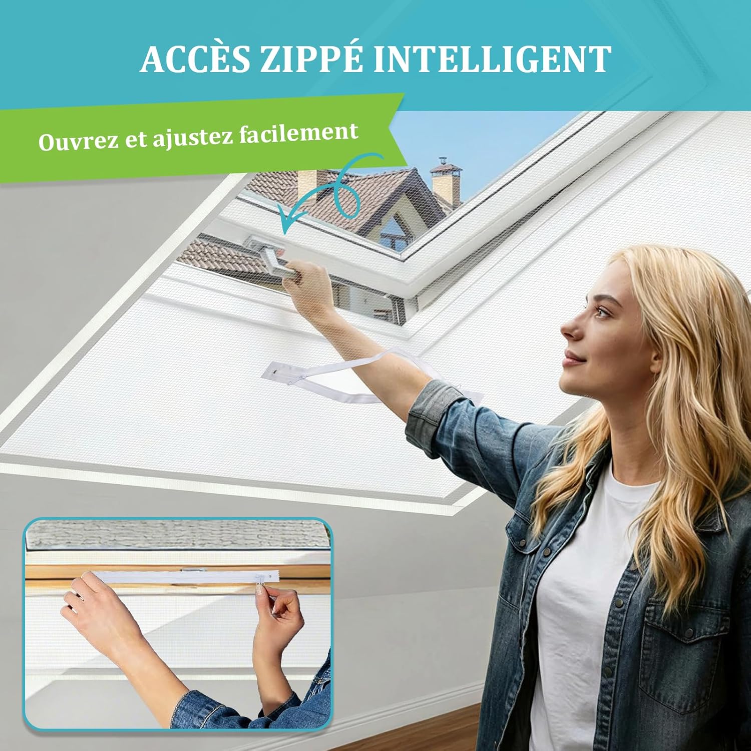 Detalle de Moustiquaire universelle transparente Apalus pour fenêtres — fermeture éclair, découpage jusqu’à 150 x 180 cm, sans perçage