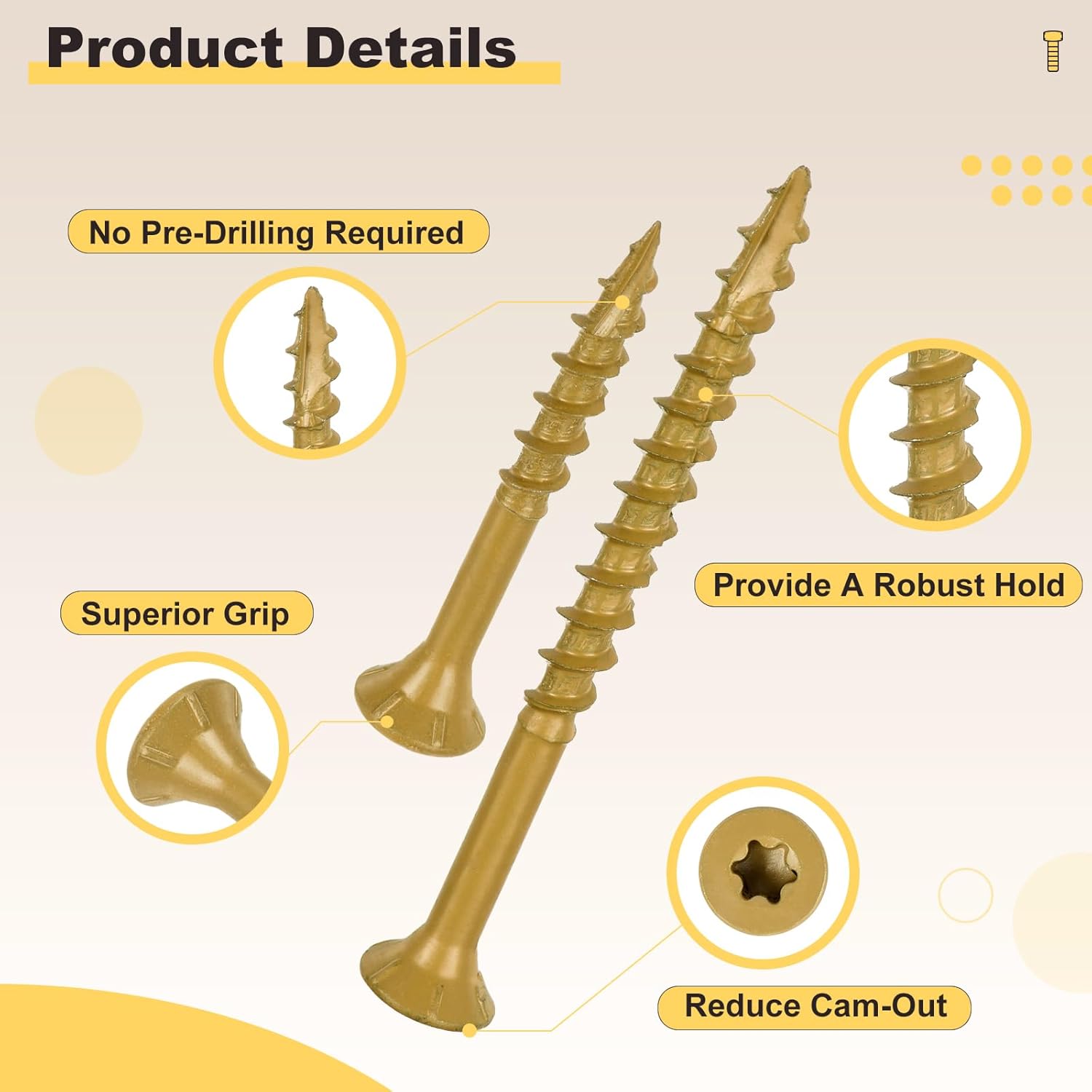 Thumbnail 2 de METALLIXITY Deck Screws #8 x 1-1/4" T25 Torx (Tan) – 500 pack with T25 bit