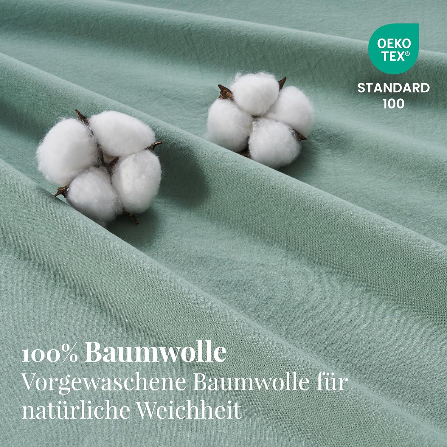 Detalle de Duvetnova Bettwäsche 135x200 aus vorgewaschener Baumwolle, Salbeigrün (mit Reißverschluss) – 1 Bettbezug + 1 Kissenbezug