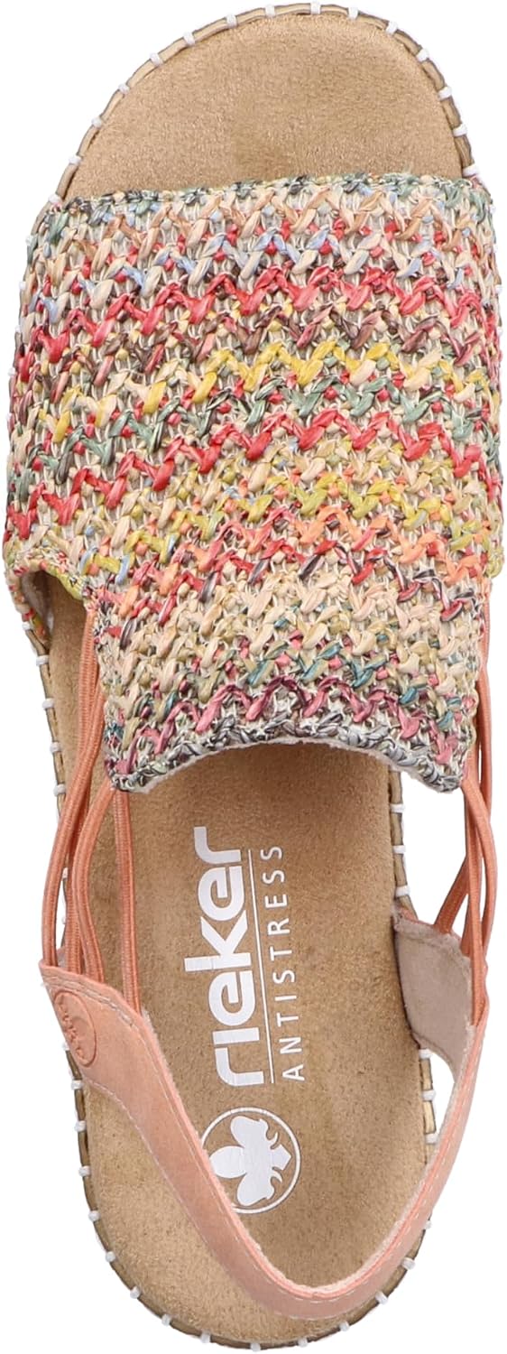 Detalle de Rieker V1241-90 Damen Sandale Textil/Synthetik, beige – Komfort trifft Alltagsfreundlichkeit