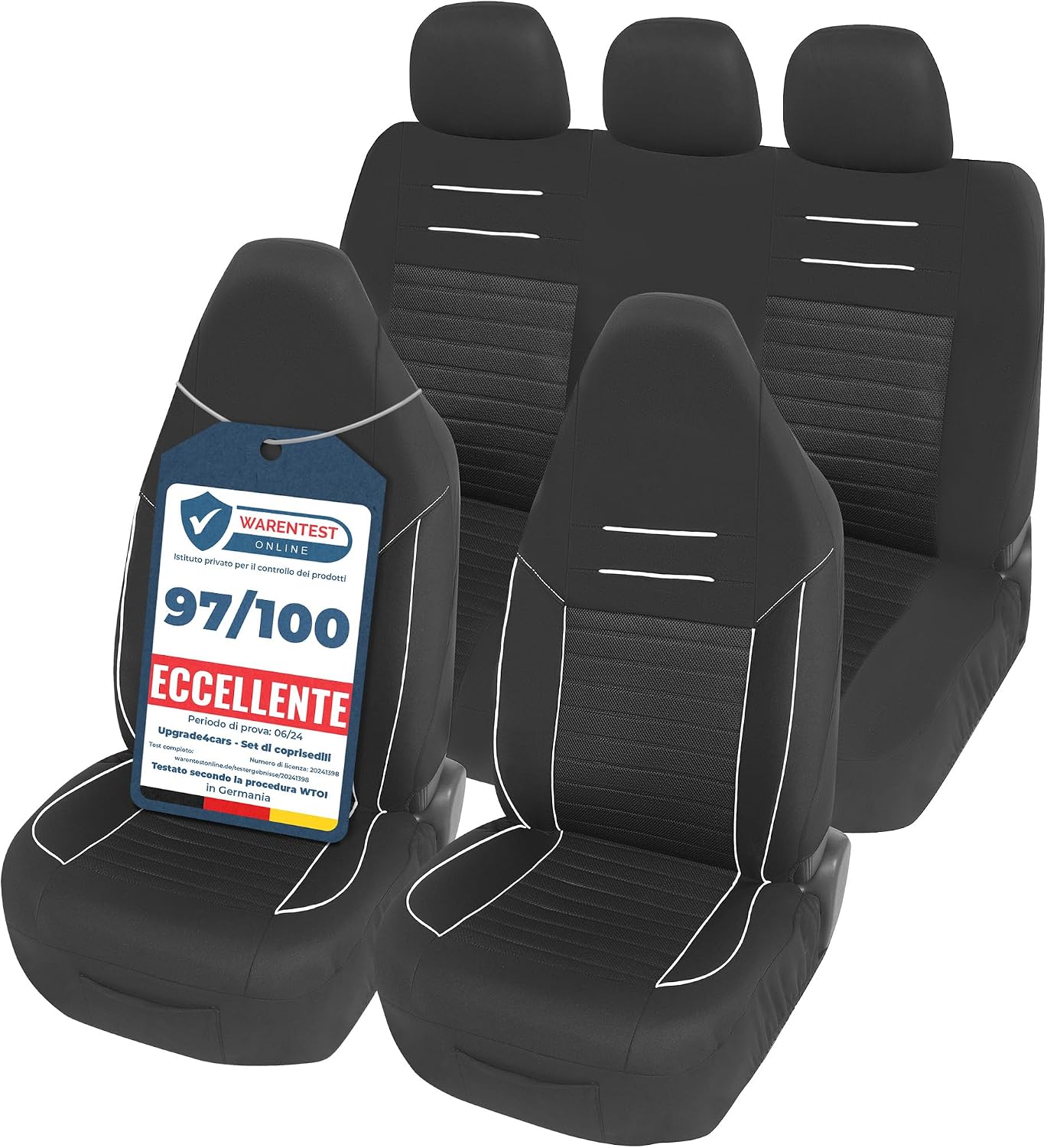Detalle de Upgrade4cars Coprisedili Auto Universale con Poggiatesta Integrato Nero Bianco