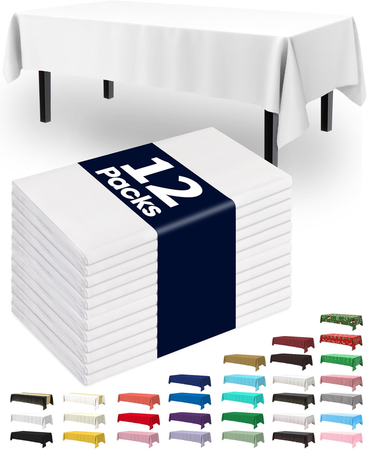Detalle de Pureegg Plastic Table Cloth Disposable 12 Pack — 54 x 108 Inch, White